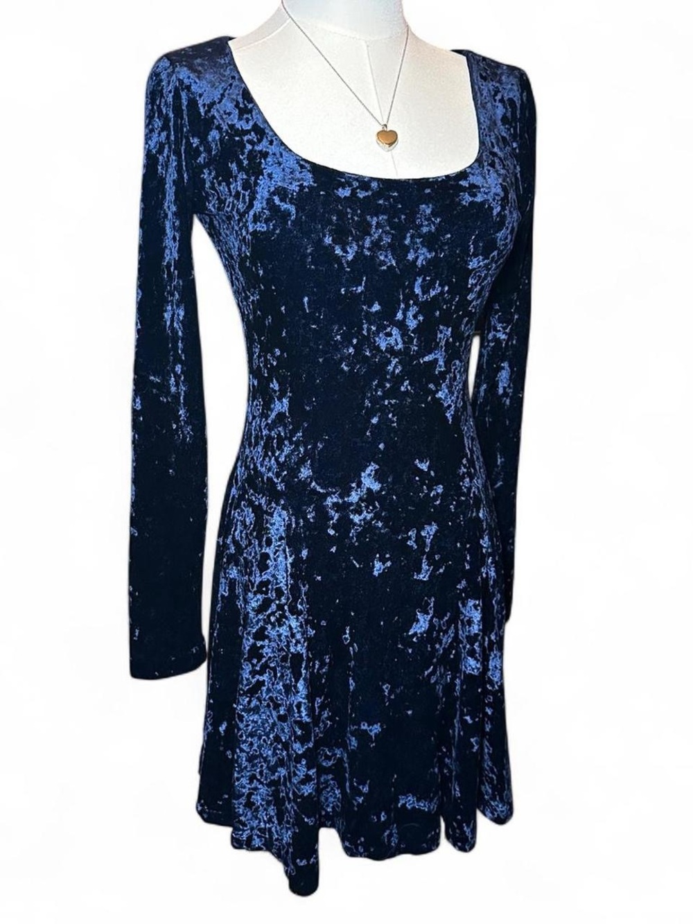 Vintage Cache Crushed Velvet Navy Blue Dress 90s Whimsygoth Cocktail Vampy
